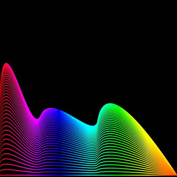 Abstrakte Wellige Bunte Hintergrund Neonfarben Wellenlinien Regenbogenfarben Isoliert Auf Schwarz — Stockfoto