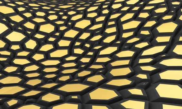 Parametrische Hexagonale Achtergrond Zwart Goud Moderne Muur Weergave Illustratie Donkere — Stockfoto