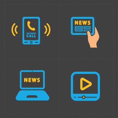 Koyu arka plan üzerinde vektör Medya Icons set 