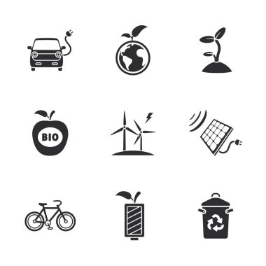 dokuz düz Eko simgeler 