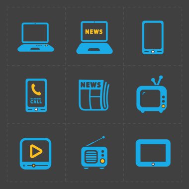 Koyu arka plan üzerinde vektör Medya Icons set 
