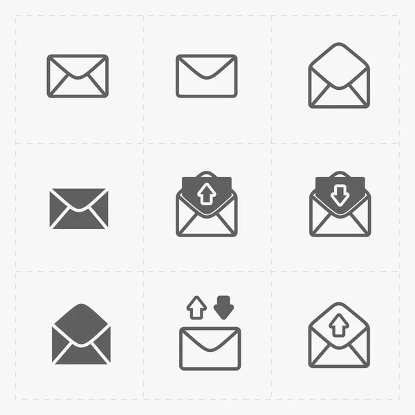 Iconos de correo electrónico y sobres sobre fondo blanco . — Vector de stock