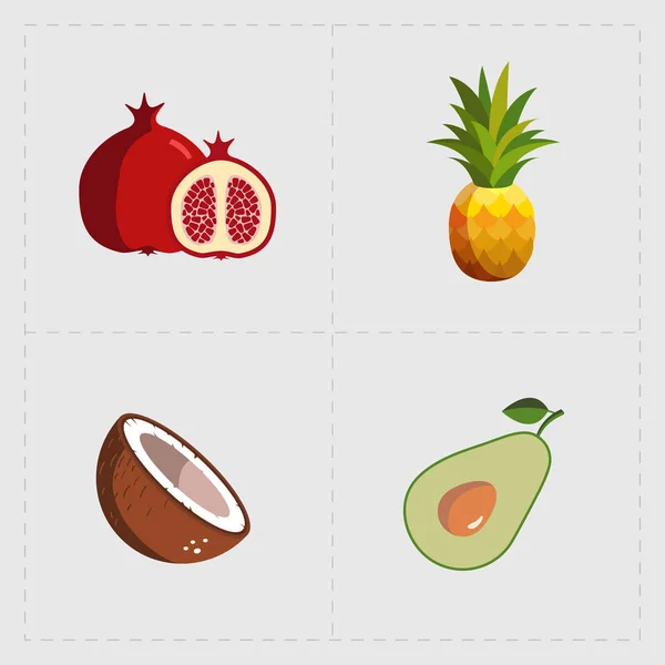 Kleurrijke Fruit Icon Set op witte achtergrond — Stockvector