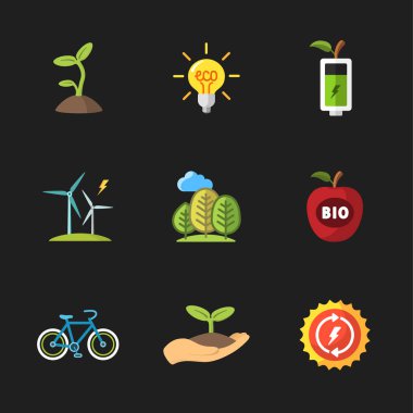 dokuz düz Eko simgeler 