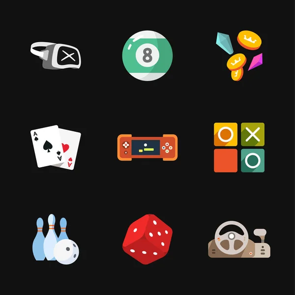 Nueve iconos de juego plano — Archivo Imágenes Vectoriales