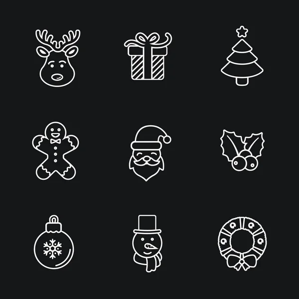Christmas icons, thin line style, flat design. — Stock Vector