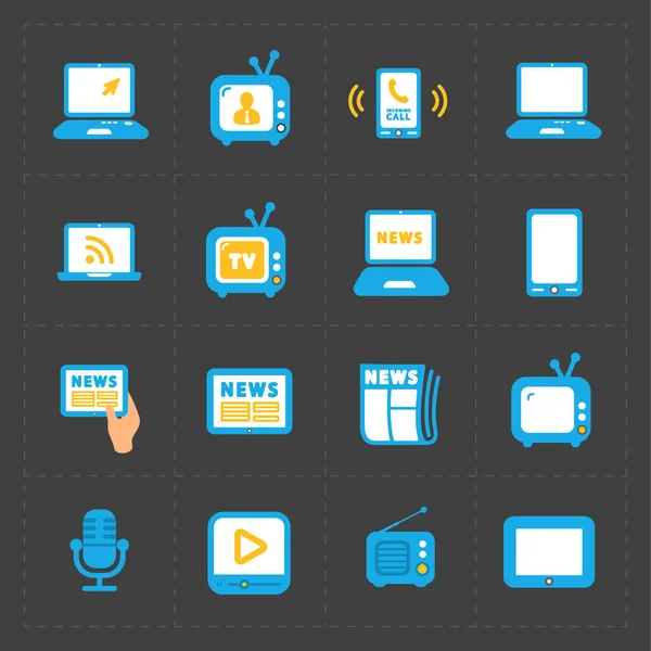 Ícones de mídia vetorial definido no fundo escuro —  Vetores de Stock
