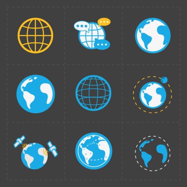 Koyu arka plan üzerinde dünya vector Icons set. 