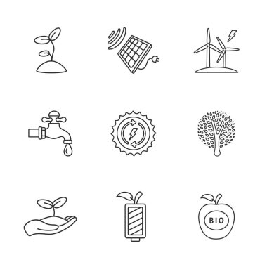 dokuz düz Eko simgeler 