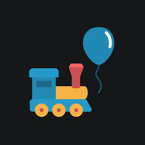 Tren y globo de juguete icono plano — Vector de stock