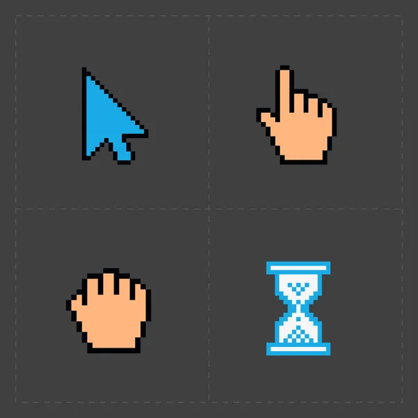 Pixel iconos coloridos cursores en negro.Vector Ilustración . — Vector de stock