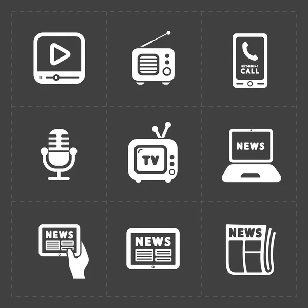 Icone dei media vettoriali impostate su sfondo scuro — Vettoriale Stock