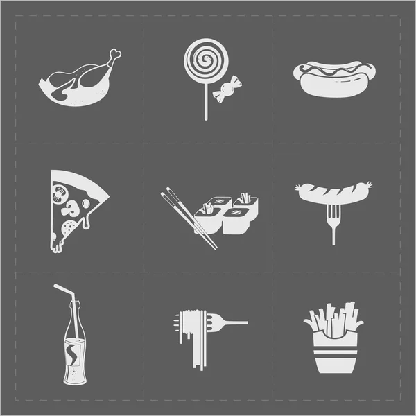 Conjunto de iconos de comida rápida blanca en Grery Background — Vector de stock