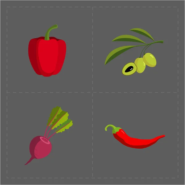 Zestaw kolorowych warzyw ikon na szarym tle — Wektor stockowy