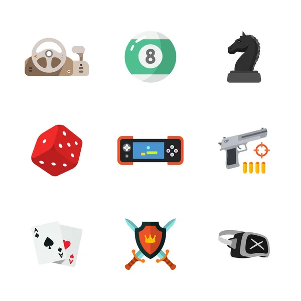 Nueve iconos de juego plano — Archivo Imágenes Vectoriales