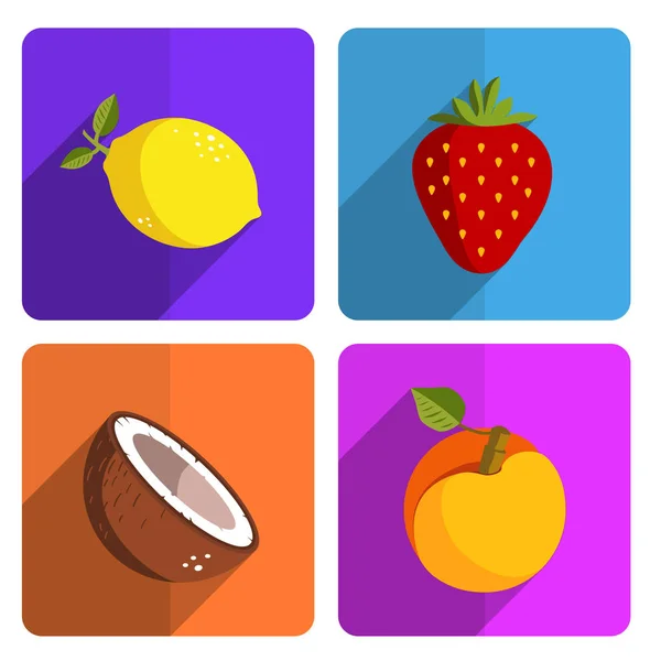 Parlak arka plan üzerinde renkli meyve Icon Set — Stok Vektör