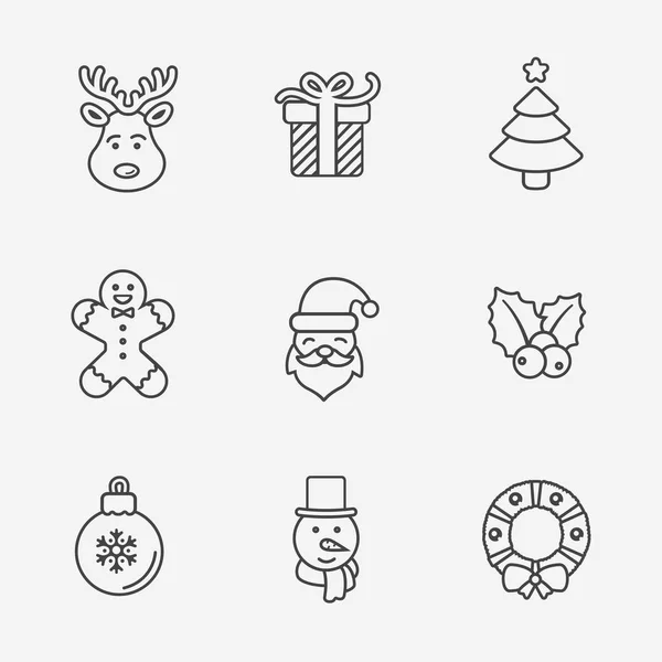 Christmas icons, thin line style, on white. — Stock Vector