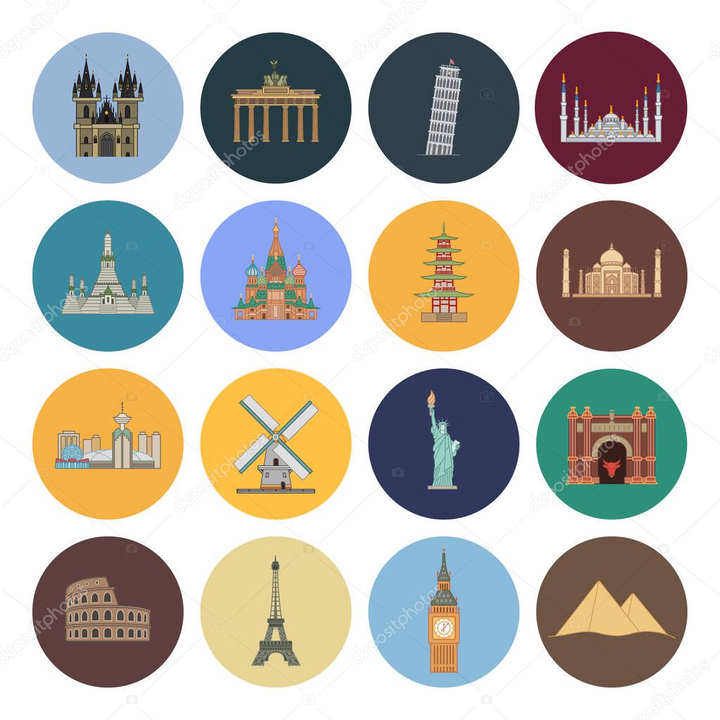 15 flat landmark icons 