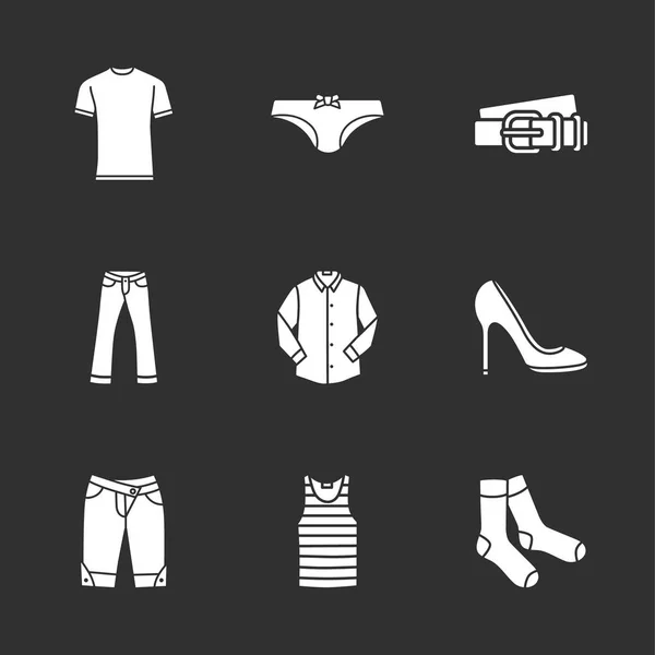 Nueve iconos de ropa moderna — Vector de stock