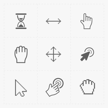 Beyaz piksel imleçler simgeleri. Vektör çizim. 