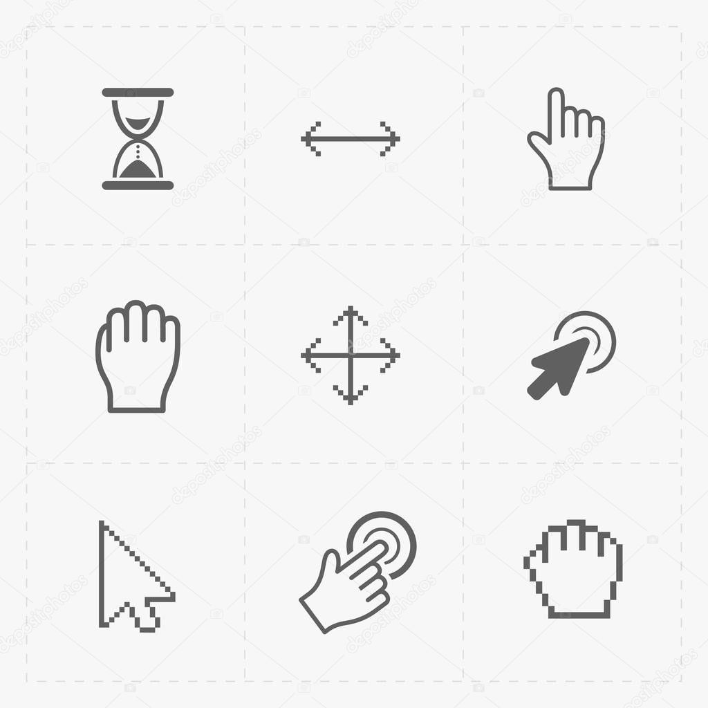 Pixel cursors icons on white.Vector Illustration. 