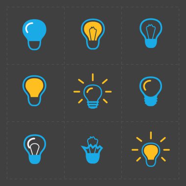 Renkli Işık Ampüller. Ampul Icon set. 