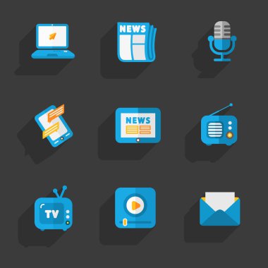 Modern renkli düz sosyal simgeler koyu arka plan üzerinde ayarla 