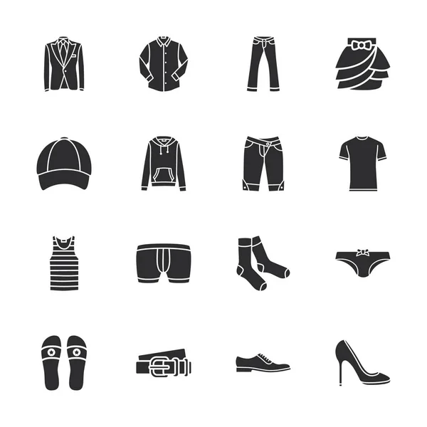 Šestnáct ikony moderní oblečení — Stockový vektor