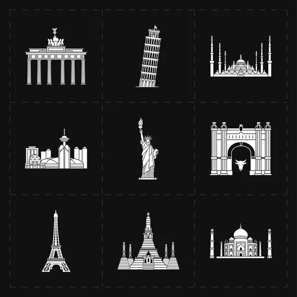 Nine flat landmark icons — Stock Vector