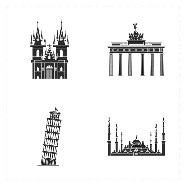 Four flat landmark icons — Stock Vector