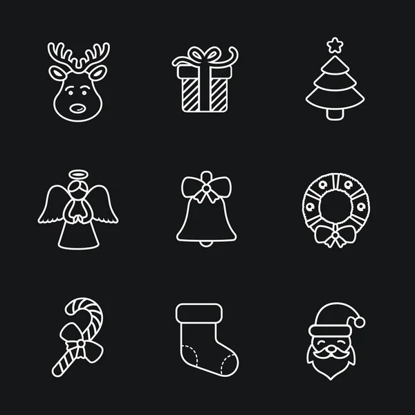 Christmas icons, thin line style, flat design. — Stock Vector