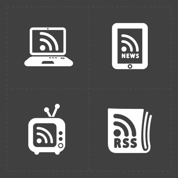 Iconos de signos RSS. RSS símbolos de alimentación en Fondo Negro . — Archivo Imágenes Vectoriales