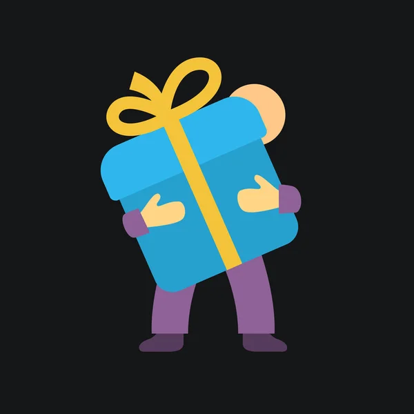 El hombre sostiene un icono de caja de regalo con arco . — Vector de stock
