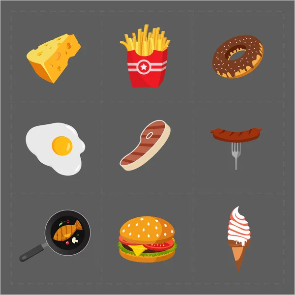 Gri arka plan üzerinde renkli Fast Food Icon Set — Stok Vektör