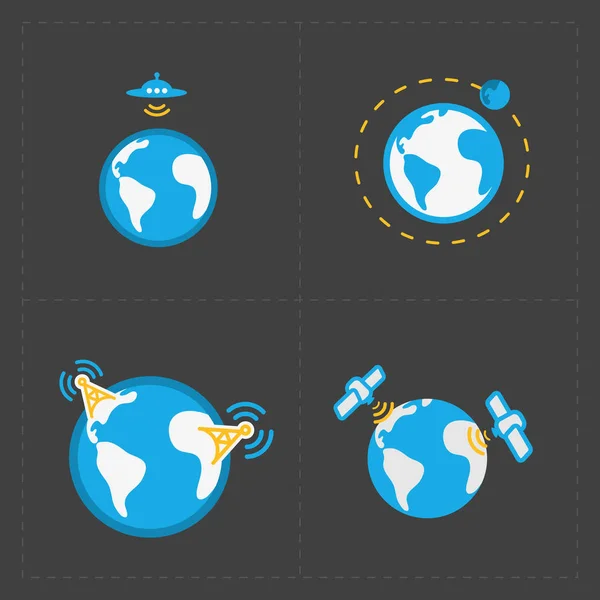 Earth vector icons set on dark background. — Stock Vector