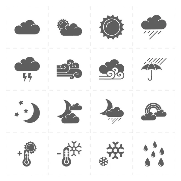 16 плоских современных погодных икон — стоковый вектор