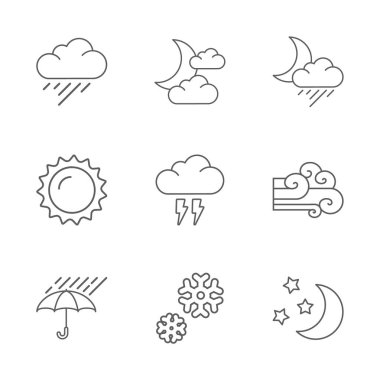 dokuz düz modern hava durumu simgeleri 