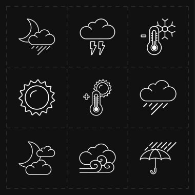 dokuz düz modern hava durumu simgeleri 