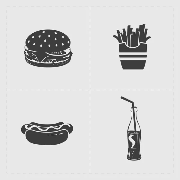 Fast Food Black Icon definido em branco —  Vetores de Stock