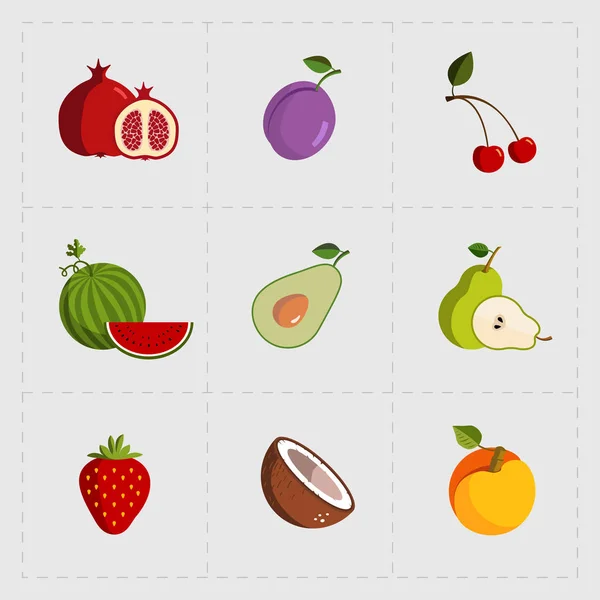 Kleurrijke Fruit Icon Set op witte achtergrond — Stockvector