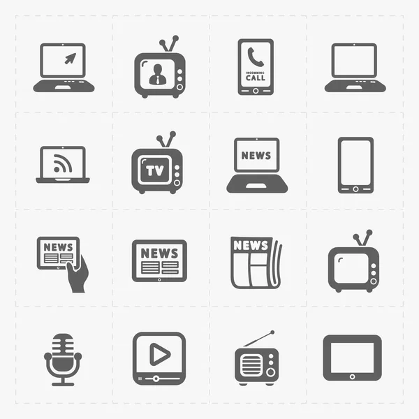 Icone dei media vettoriali impostate su sfondo bianco — Vettoriale Stock
