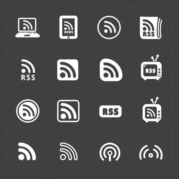 RSS підписати ікон. RSS-канал символи на чорному фоні. — стоковий вектор