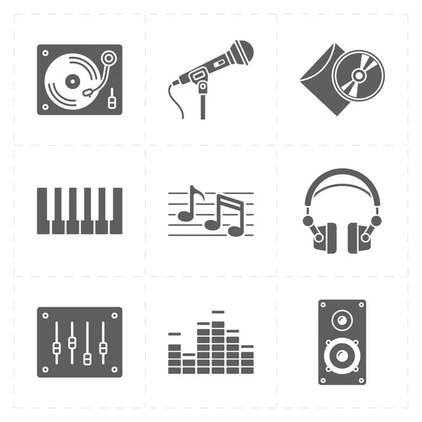 Neuf icônes universelles de musique plate — Image vectorielle
