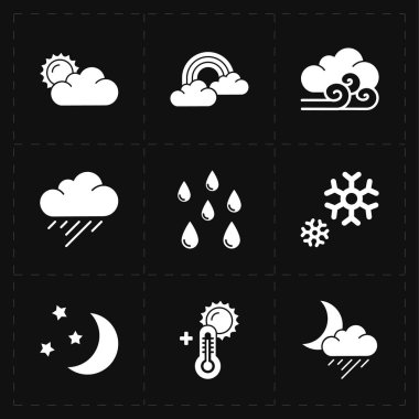 dokuz düz modern hava durumu simgeleri 