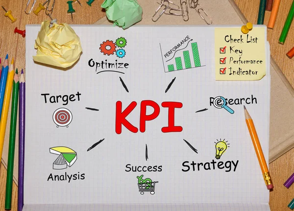 Carnet avec Toolls et Notes sur KPI, concept — Photo