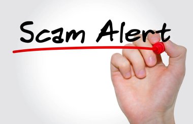 Yazıt Scam Uyarısı işaretleyici ile yazma el kavramı