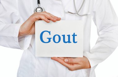 Gout card in hands of Medical Doctor clipart