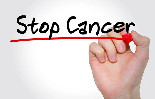 Yazıt durdurmak kanser işaretçileri adı verilen çubuklar ile yazma el kavramı — Stok fotoğraf