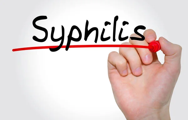 Hand schrijven inscriptie syfilis met marker, concept — Stockfoto