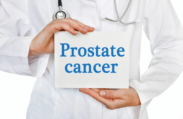 Prostat kanseri kartı elinde, tıp doktoru — Stok fotoğraf